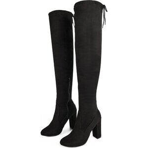 Women's Microfiber Thigh High Block Stiletto Heel Over The Knee Rounded Toe Boot